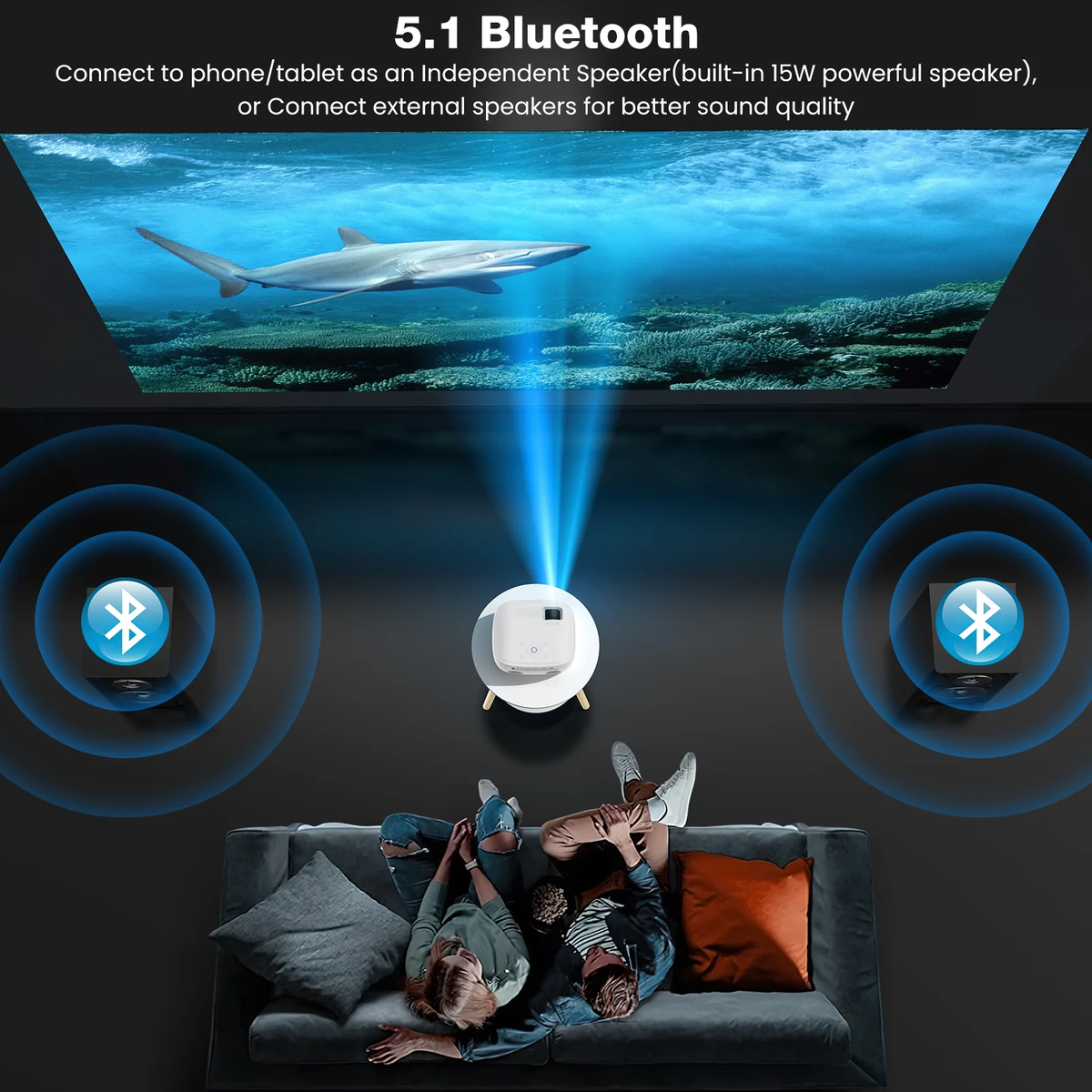 Projector with Wifi and Bluetooth Portable Projectors, 4K Support Mini Projector with Speaker, FHD Native 1080P Projectors for Outdoor Movies Home Theater