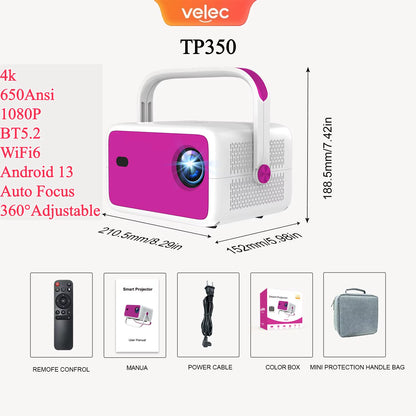 4K 1080P HD Projector 650 ANSI Auto Focus Android 11 H713 Wifi6 BT5.2 Portable Outdoor Video Smart Home Theater Projectors