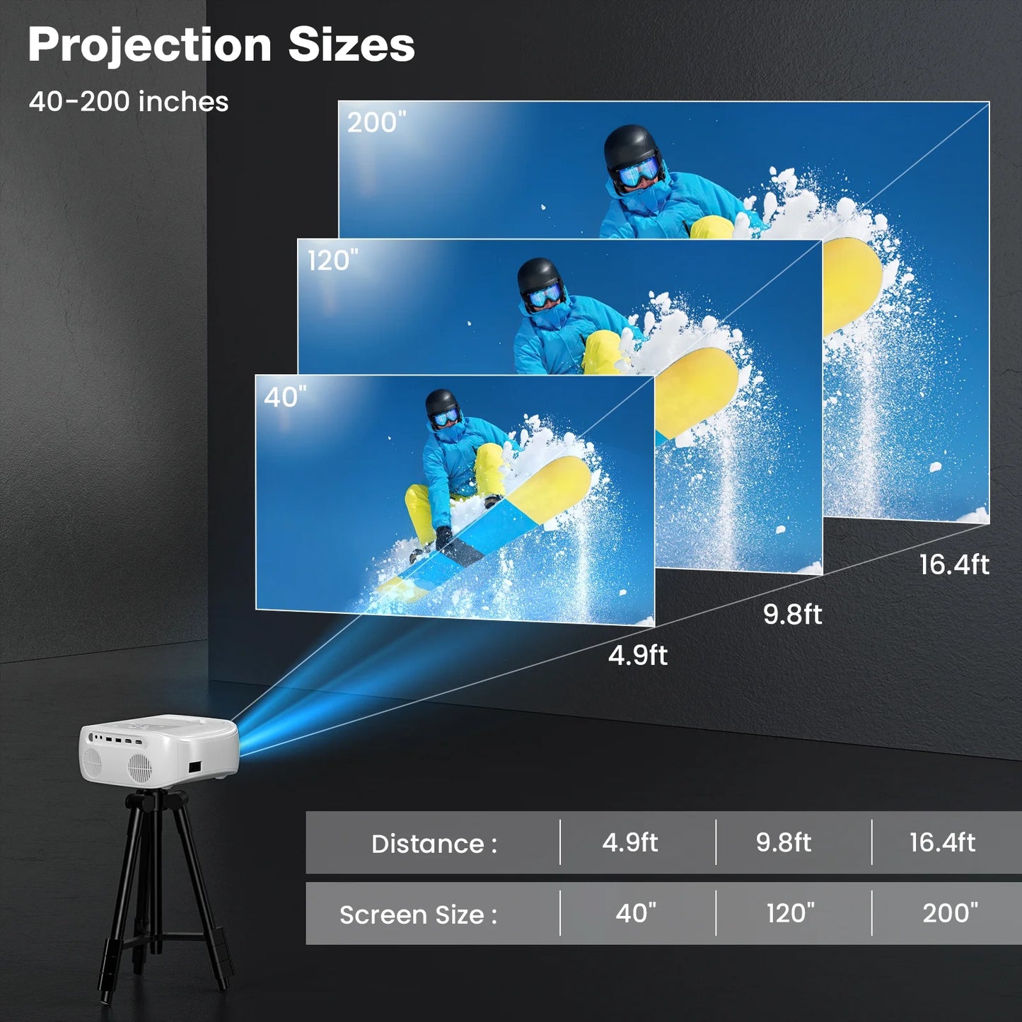 Projector with Wifi and Bluetooth Portable Projectors, 4K Support Mini Projector with Speaker, FHD Native 1080P Projectors for Outdoor Movies Home Theater
