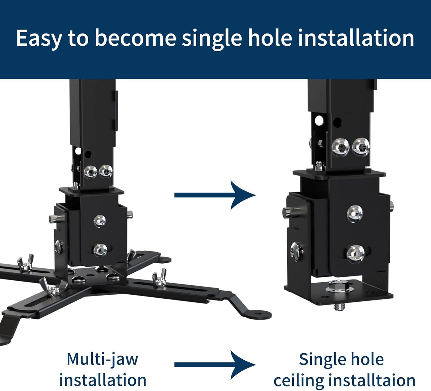 Projector Mount Wall or Ceiling Bracket with Adjustable Height and Extendable Arms Projection Mount for Different Size Projector(Black)