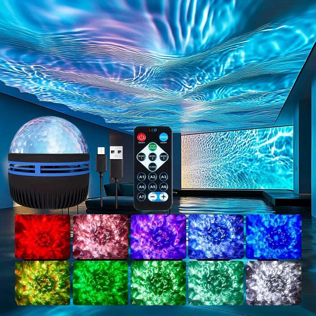 Starry Sky Galaxy Projector Light LED Ocean Wave Night Light RGB 7Modes Remote Control USB Auto Rotate for Room Party Decor Gift